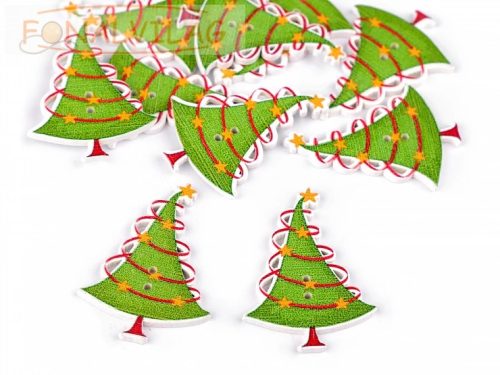 Fa dekor gomb - Karácsonyfa - 1db