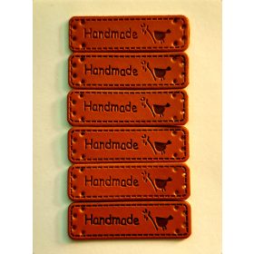 Bőr hatású felvarrható "Hand Made" cimke, madaras - 6db/csomag   Bőr hatású felvarrható "Hand Made" cimke, madaras - 6db/csomag